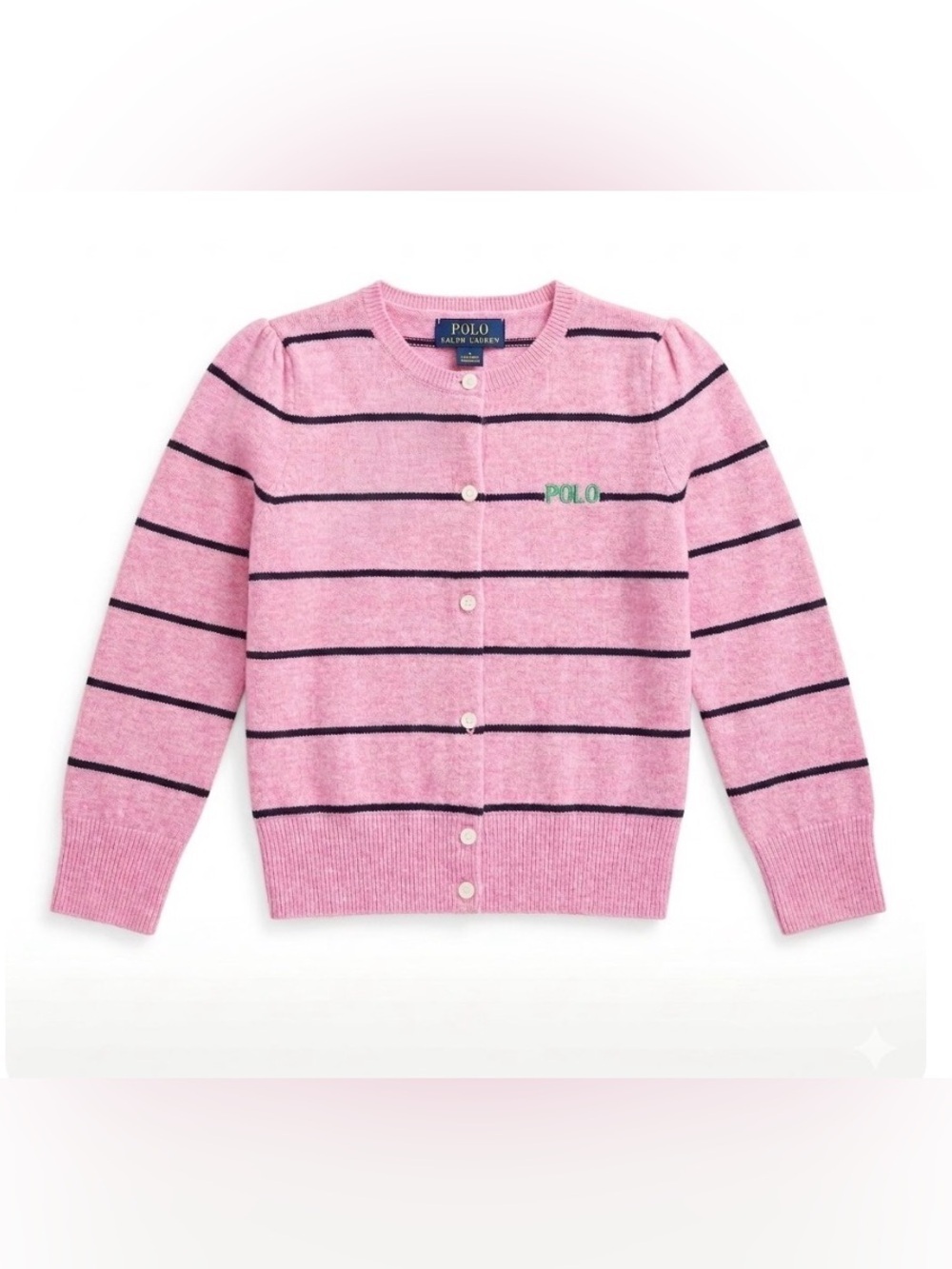 Polo Ralph Lauren Girls 100% Wool Cardigan Pink Strped Navy  Size 4T NWT $89